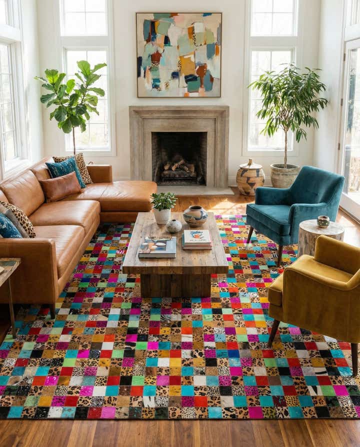 8' 1 x 10' Cowhide Leather Rug