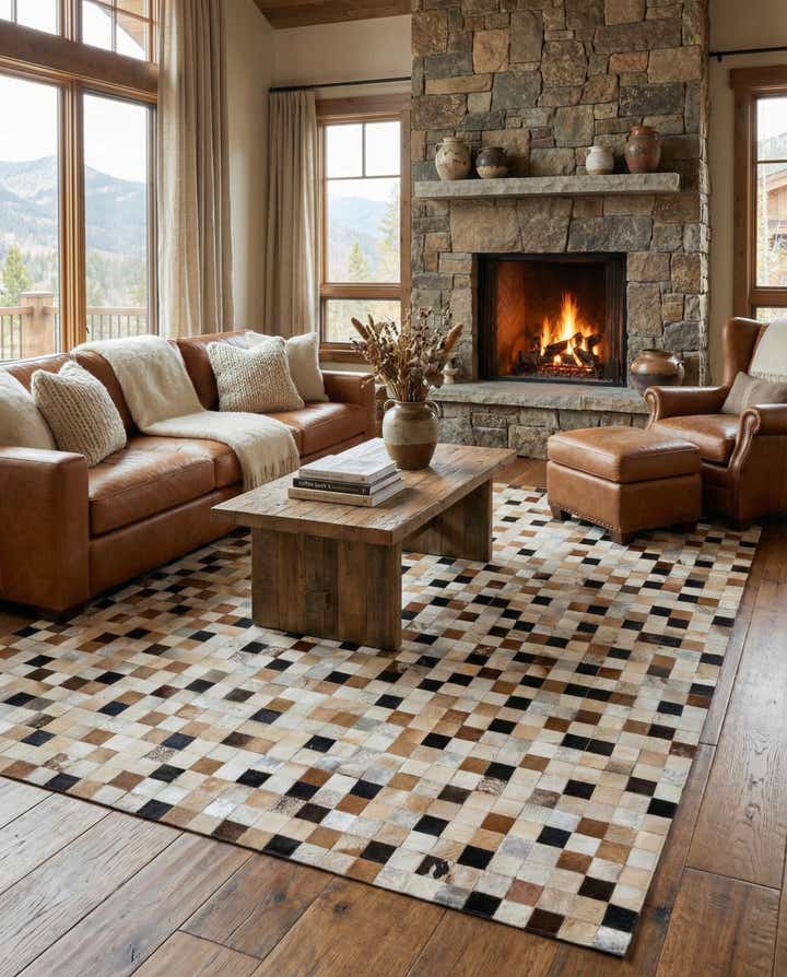 8' 1 x 10' Cowhide Leather Rug