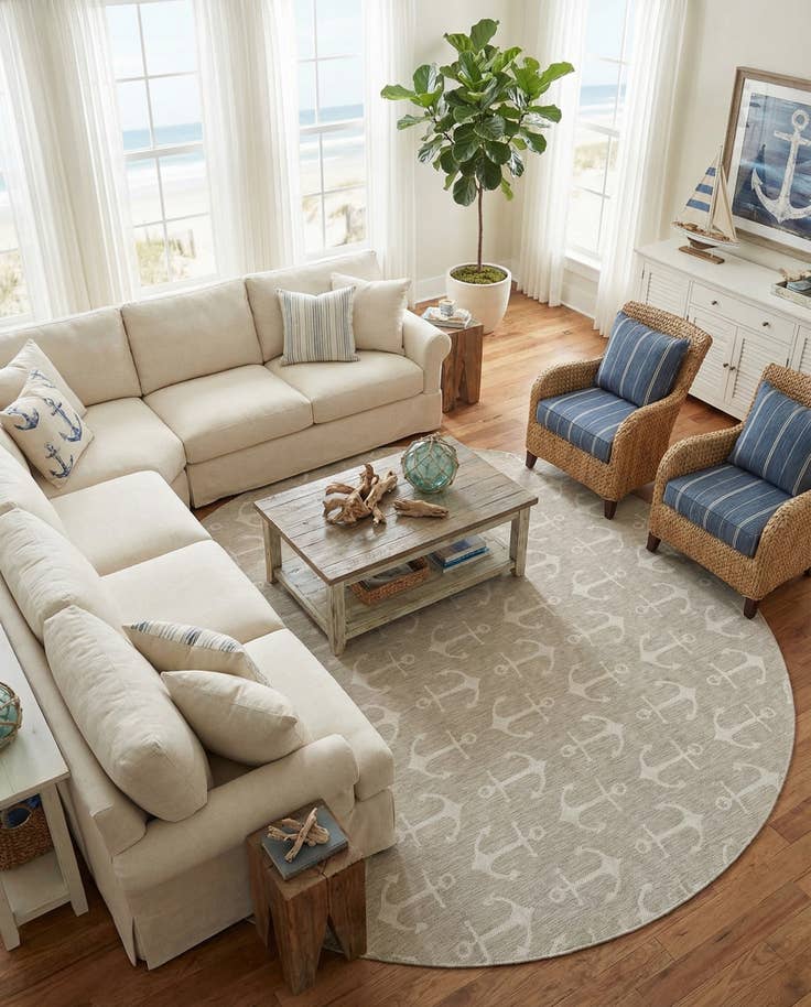 Detail image of 13' x 13' Easy-Clean Coastal Indoor / Outdoor Round Rug