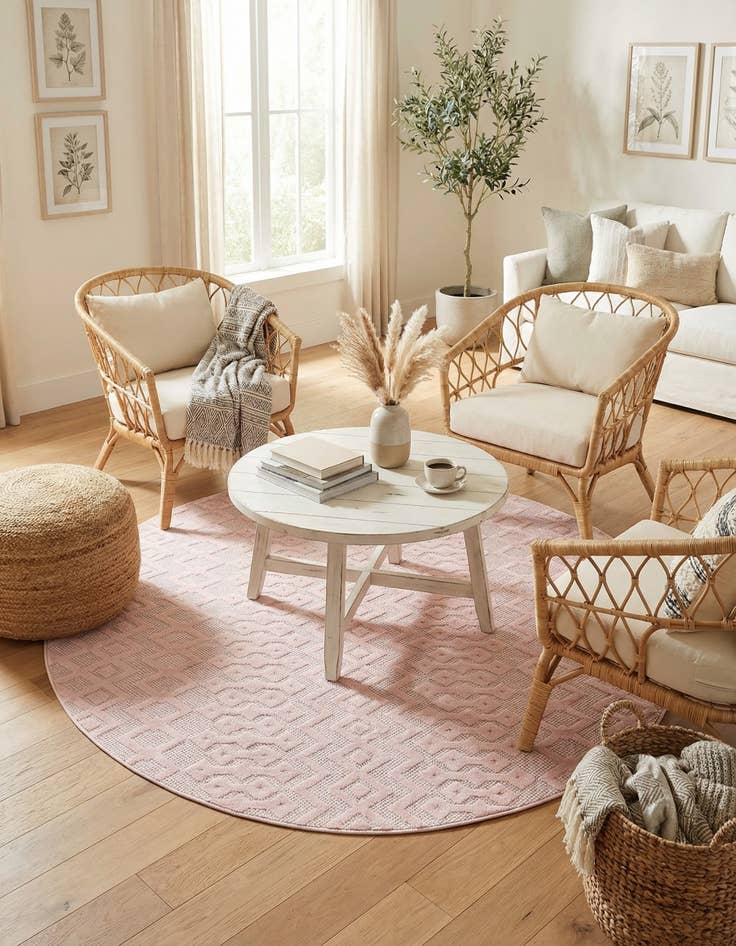 Detail image of 7' x 7'  Washable Trellis Textured Indoor / Outdoor Round Rug