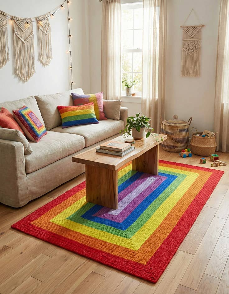 Detail image of 3' 1 x 5' 1  Hand Hand Braided Rainbow Wool Rug