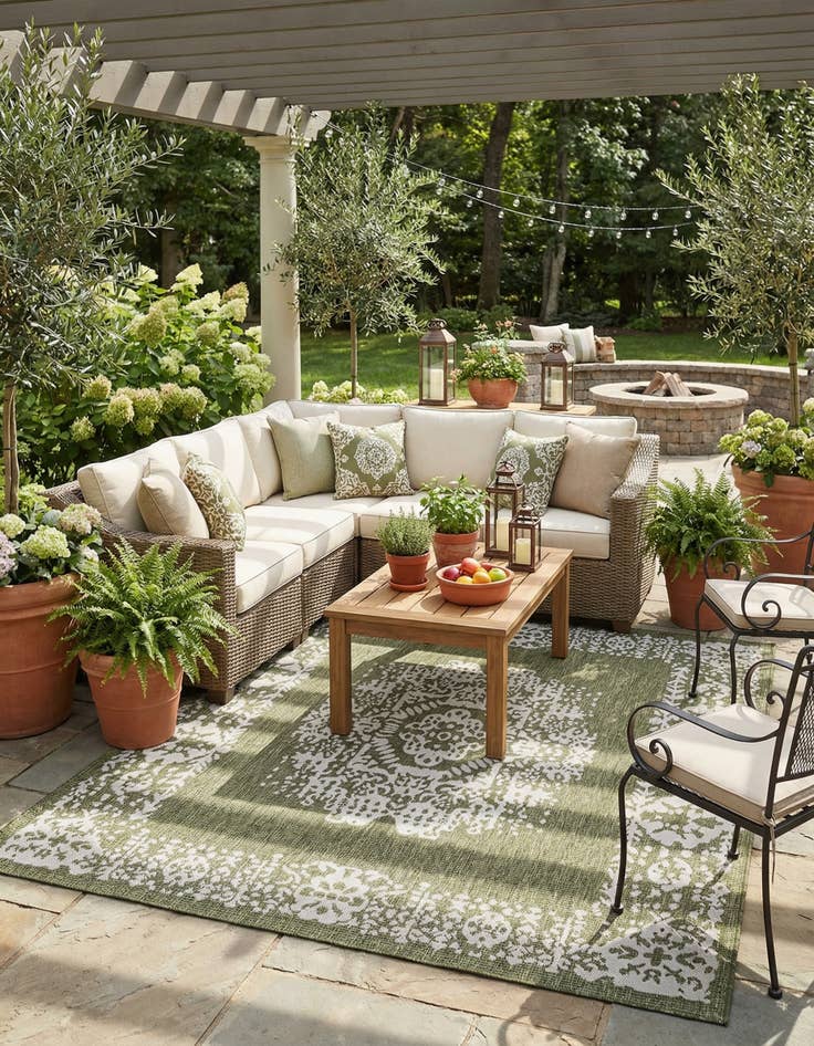 Detail image of 7' 10 x 7' 10  Washable Traditional Indoor / Outdoor Square Rug