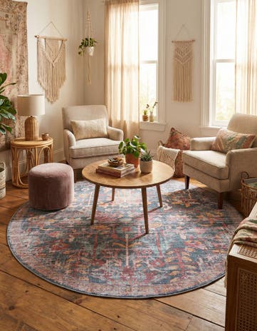 Navy Blue Washable Maahru Round Rug