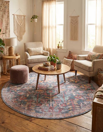 Navy Blue Washable Maahru Round Rug