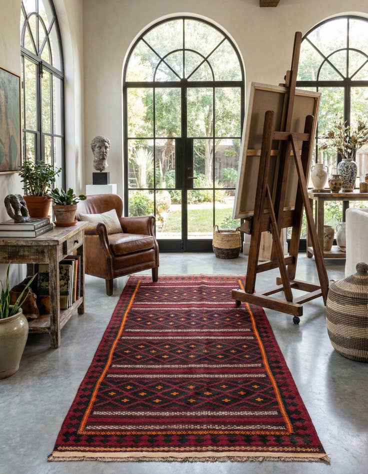 Detail image of 4' 6 x 9' 5  Hand Woven Kilim Fars Wool Runner Rug