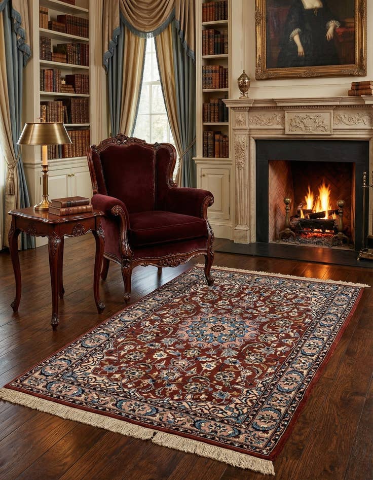 Detail image of  4' x 6'  Hand Knotted Isfahan Oriental Wool Rug