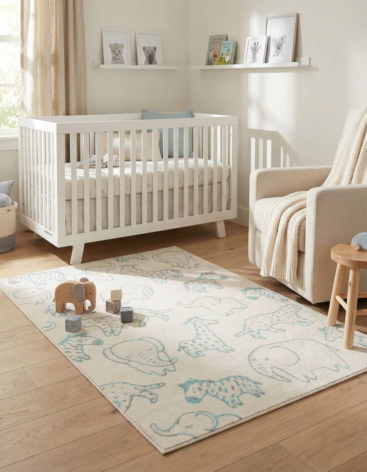 Detail image of 5' 3 x 8' Animals Whimsy Kids Rug