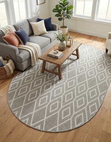 Gray Cream Easy-Clean Jill Zarin Turks and Caicos Indoor / Outdoor Oval Rug