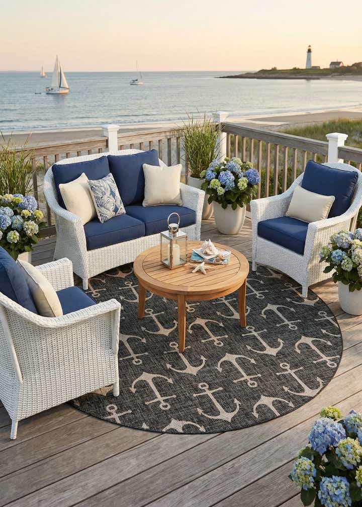 10' x 10' Easy-Clean Coastal Indoor / Outdoor Round Rug