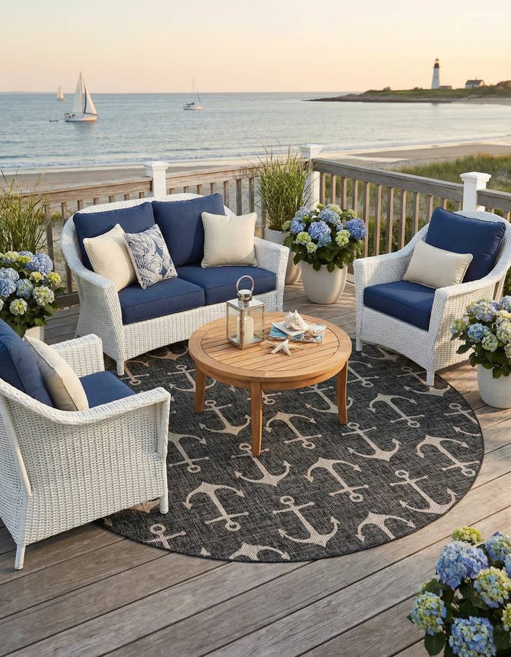 Detail image of  10' x 10'  Washable Coastal Indoor / Outdoor Round Rug