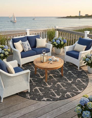 10' x 10' Easy-Clean Coastal Indoor / Outdoor Round Rug