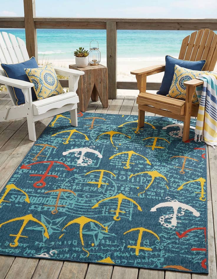 Detail image of 5' x 8'  Washable Coastal Indoor / Outdoor Rug