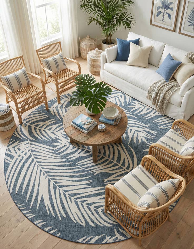 Detail image of 12' x 12'  Washable Botanical Indoor / Outdoor Round Rug