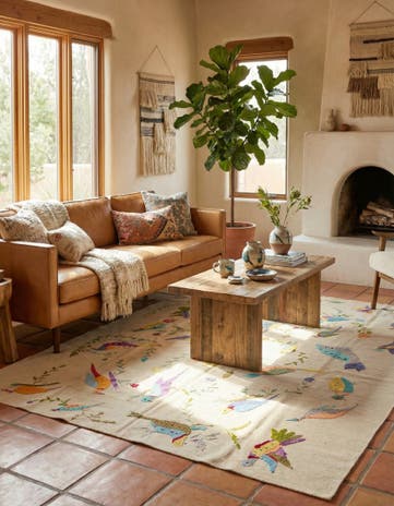 5' 9 x 7' 5 Hand Woven Kilim Suzani Wool Rug