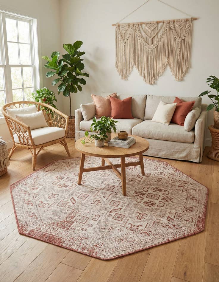 Detail image of 5' 3 x 5' 3  Washable Aztec Indoor / Outdoor Octagon Rug