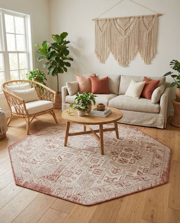 Detail image of 5' 3 x 5' 3 Easy-Clean Aztec Indoor / Outdoor Octagon Rug
