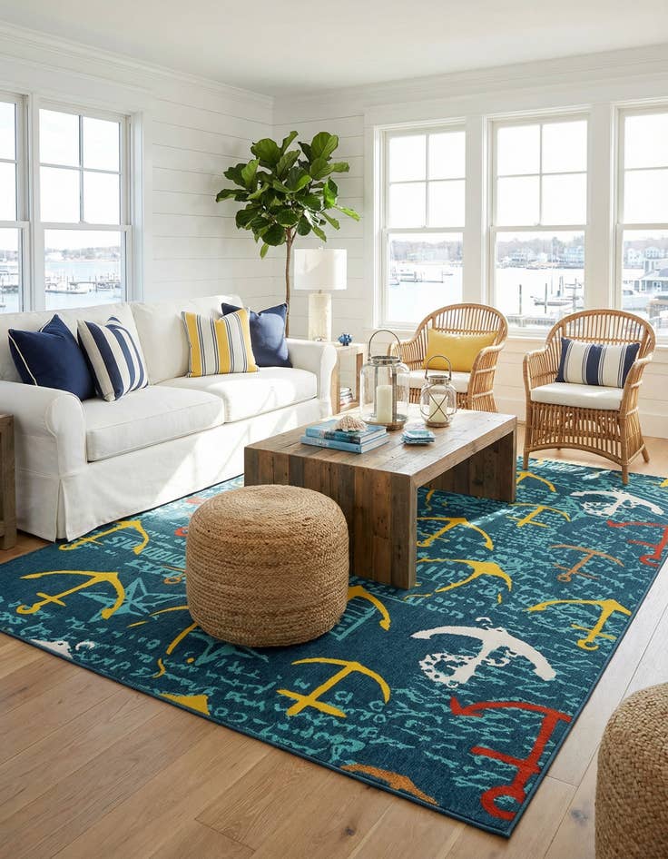 Detail image of 9' x 12'  Washable Coastal Indoor / Outdoor Rug