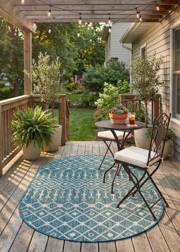 3' x 5' 3 Easy-Clean Trellis Indoor / Outdoor Oval Rug