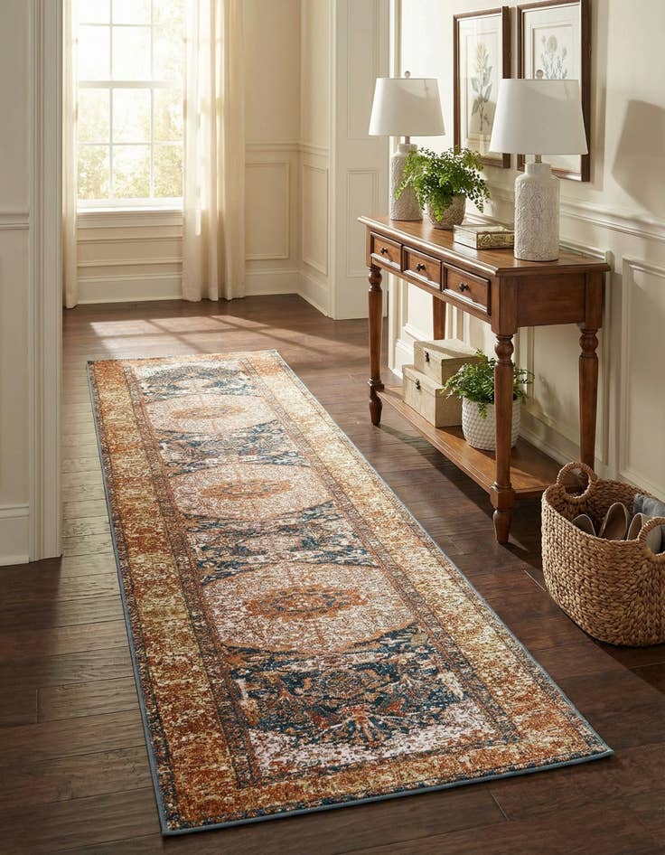 Detail image of  2' 7 x 12'  Washable Traditional Indoor / Outdoor Runner Rug