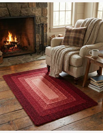 Red Hand Braided Wool Rug