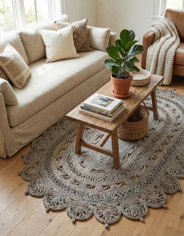 Gray Handmade Braided Jute Oval Rug