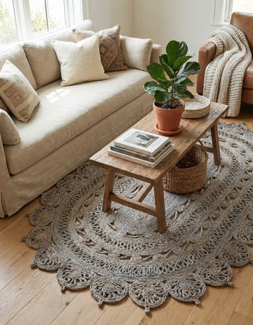 Gray Handmade Braided Jute Oval Rug