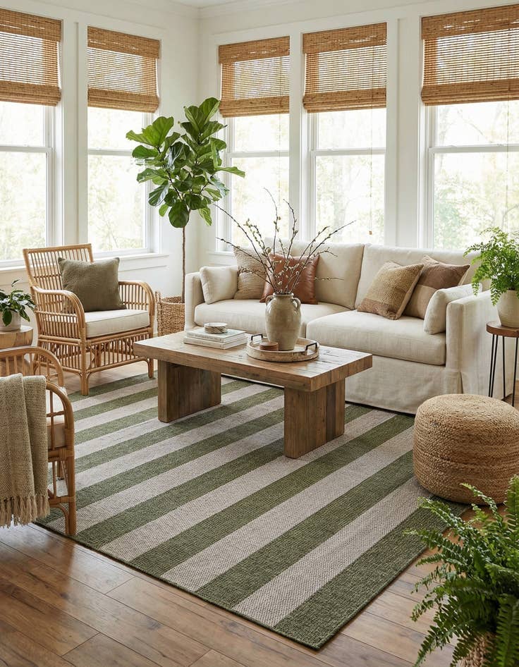 Detail image of 7' 10 x 7' 10  Washable Striped Indoor / Outdoor Square Rug