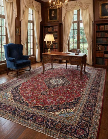 10' x 12' 7 Hand Knotted Kashan Persian Wool Rug