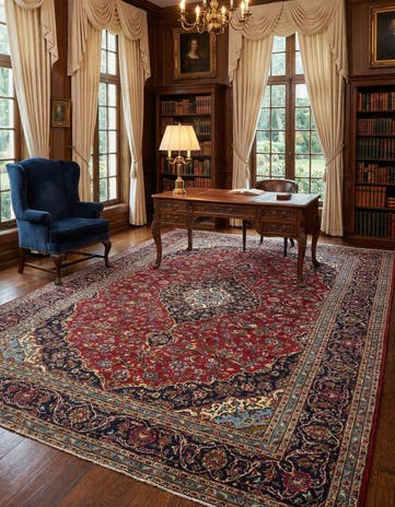 10' x 12' 7 Hand Knotted Kashan Persian Wool Rug