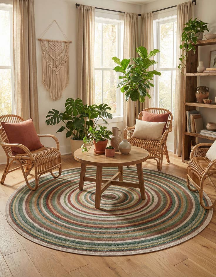 Detail image of  7' 10 x 7' 10  Washable Baja Indoor / Outdoor Round Rug