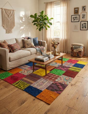 5' 6 x 7' 10 Hand Woven Kilim Patchwork Wool Rug