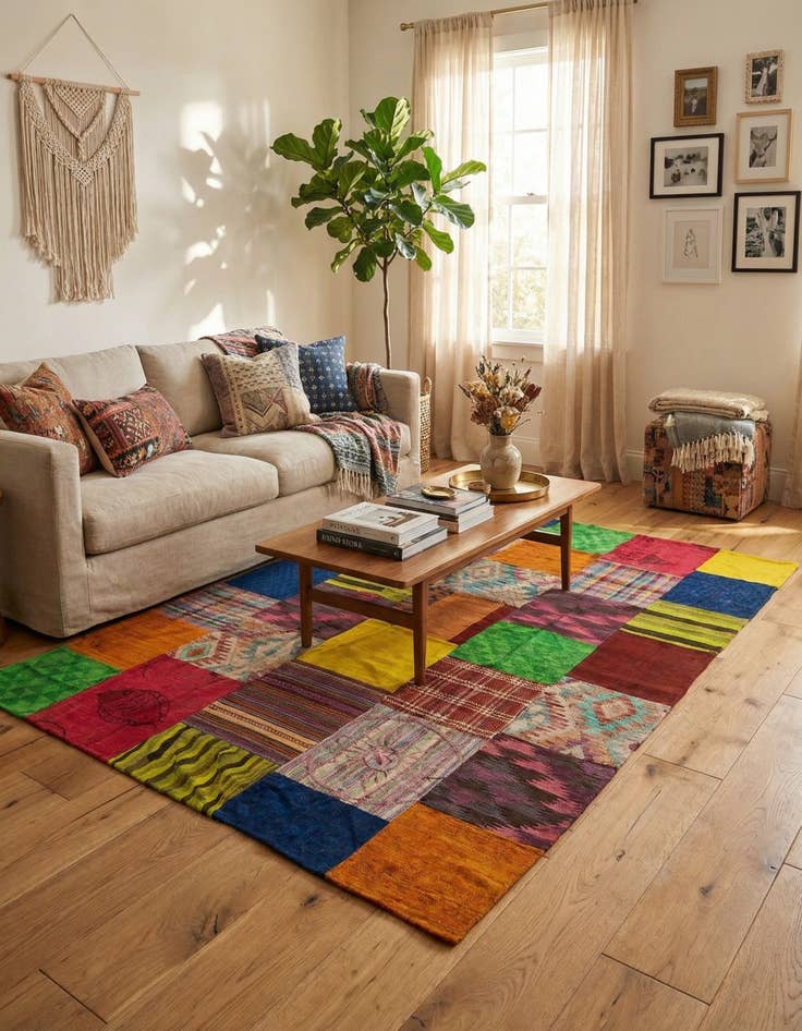 Detail image of 5' 6 x 7' 10  Hand Woven Kilim Patchwork Wool Rug