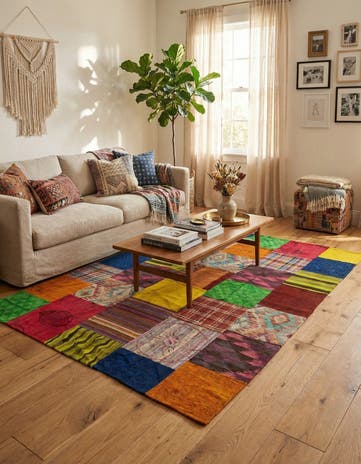 5' 6 x 7' 10 Hand Woven Kilim Patchwork Wool Rug