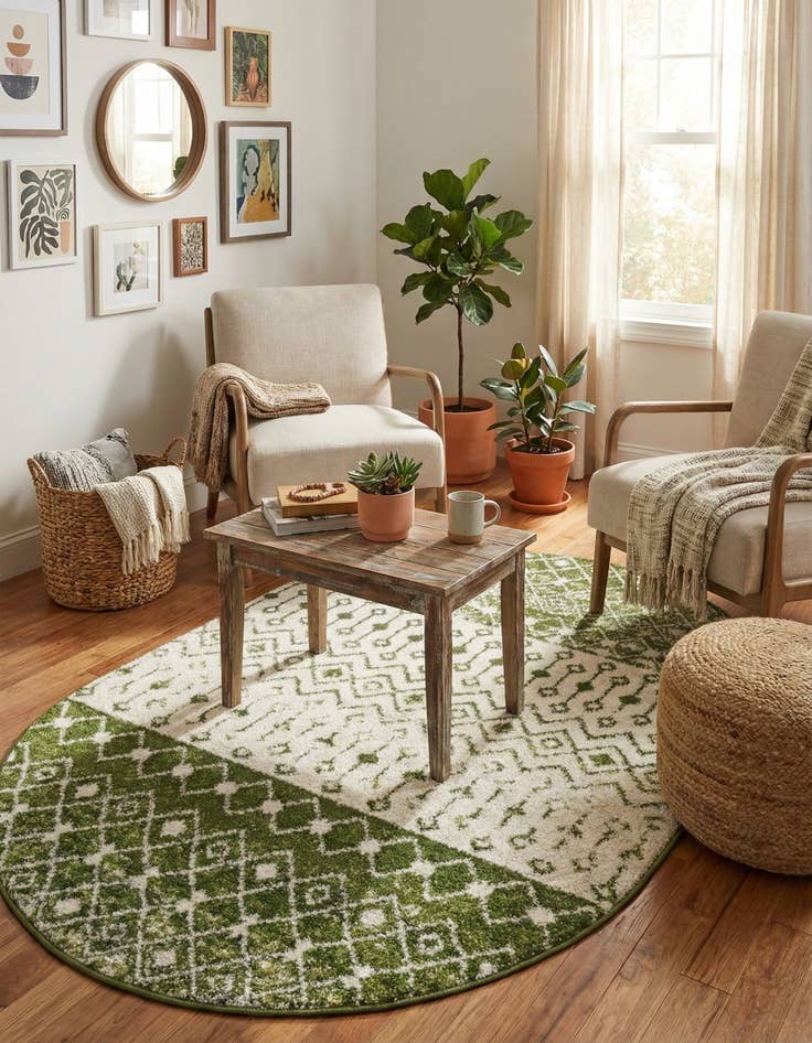 Detail image of 4' x 6' Moroccan Trellis Oval Rug