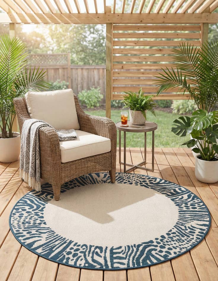 Detail image of 4' x 4'  Washable Safari Indoor / Outdoor Round Rug