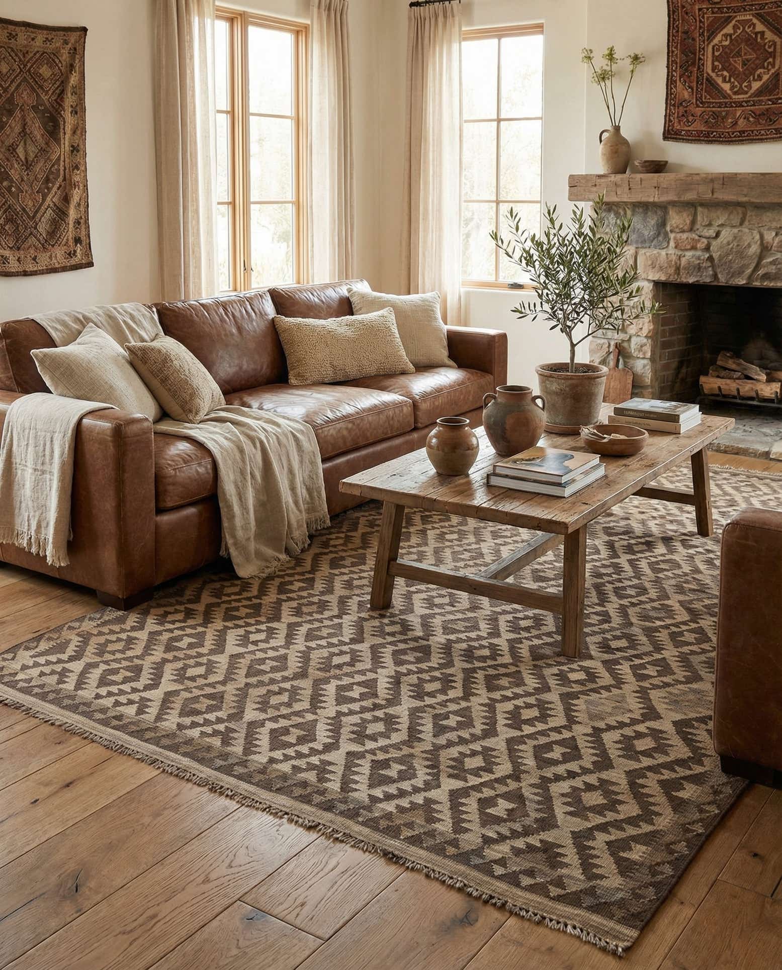 6' 6 x 10' Hand Woven Kilim Maymana Wool Rug