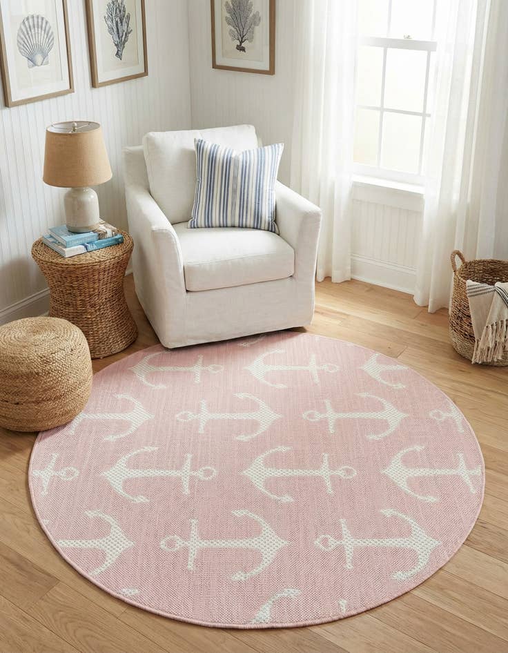 Detail image of 4' x 4'  Washable Coastal Indoor / Outdoor Round Rug