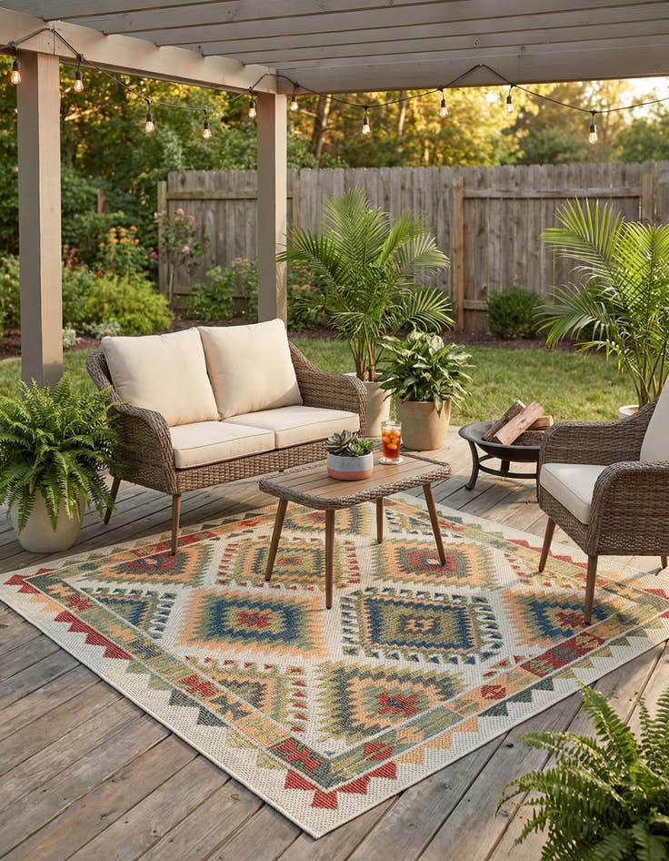 Detail image of 5' 3 x 5' 3  Washable Baja Indoor / Outdoor Square Rug