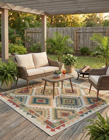 Ivory Easy-Clean Baja Indoor / Outdoor Square Rug