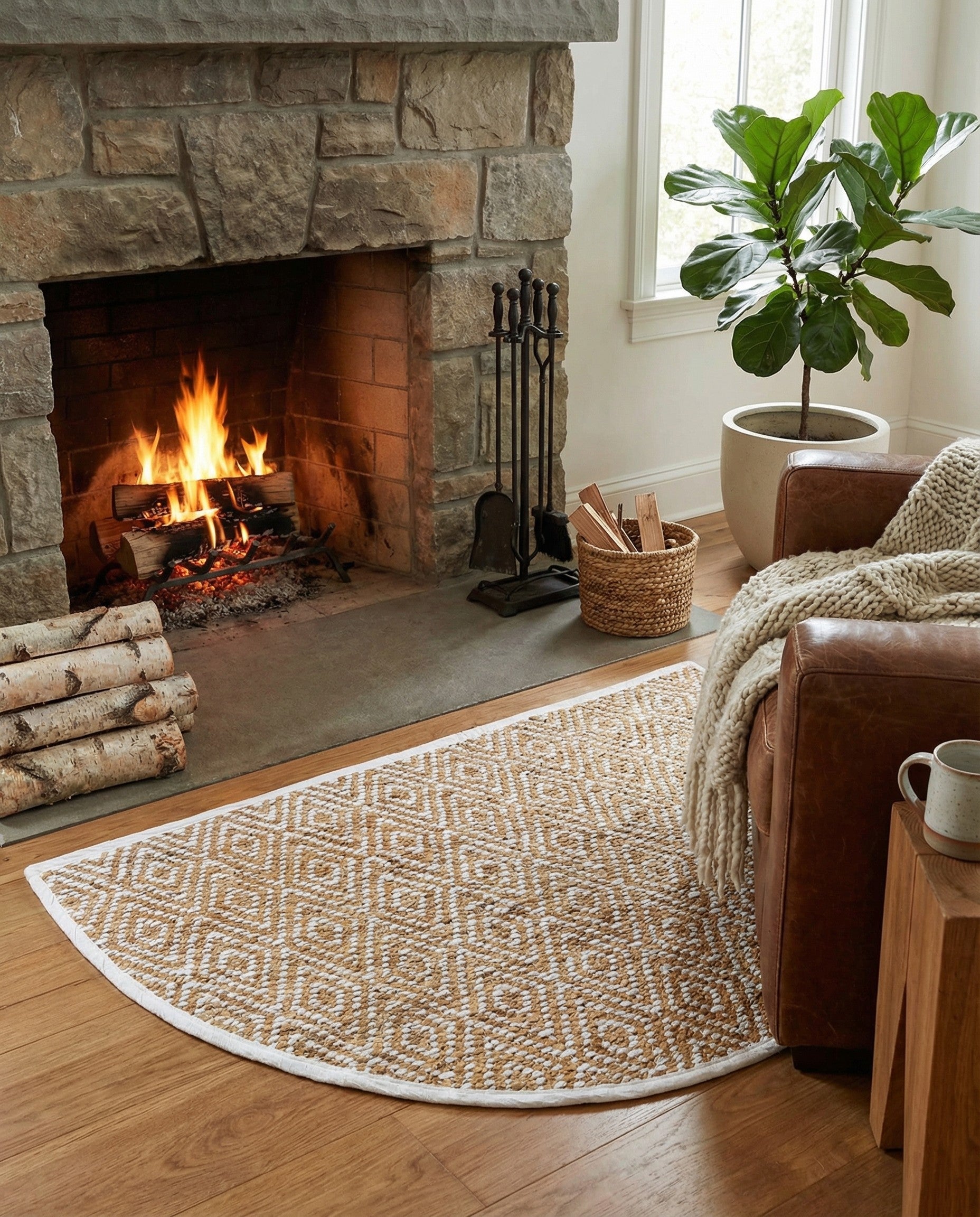  2' 7 x 4'  Hand Woven Braided Jute Hearth Rug