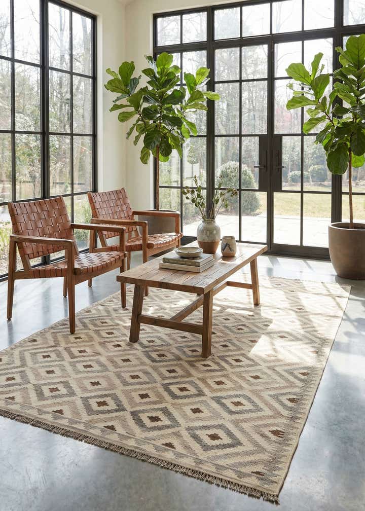 6' 6 x 10' 3 Hand Woven Kilim Maymana Wool Rug