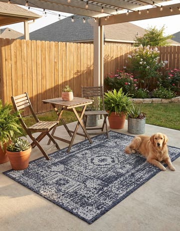 Charcoal Gray Easy-Clean Traditional Indoor / Outdoor Rug
