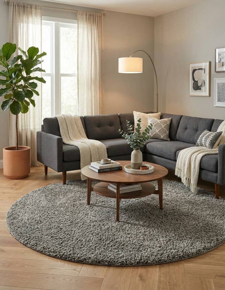 Detail image of  10' x 10' Solid Shag Round Rug