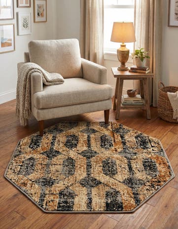 Black Gray Saturn Octagon Rug