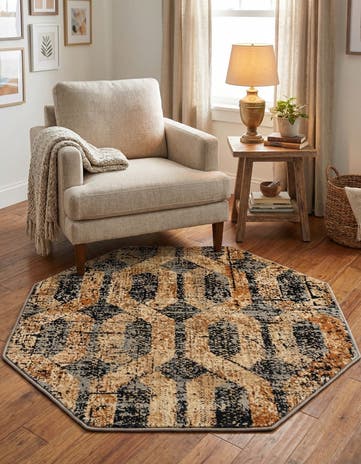 Black Gray Saturn Octagon Rug