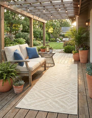 Beige and Ivory Easy-Clean Sabrina Soto Indoor / Outdoor Runner Rug