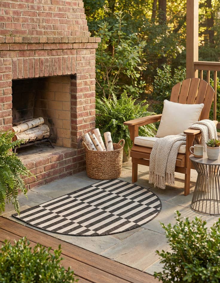 Detail image of  2' 7 x 4'  Washable Ribbon Indoor / Outdoor Hearth Rug