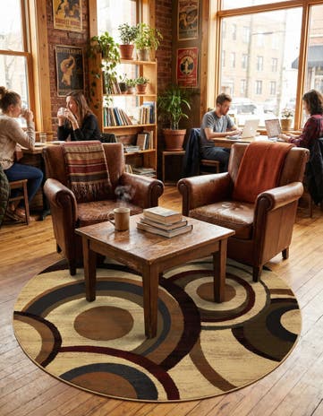 Beige Cafe Round Rug