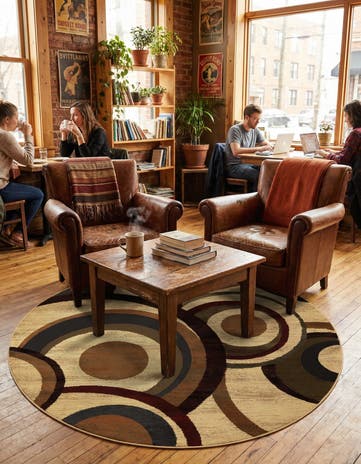 Beige Cafe Round Rug