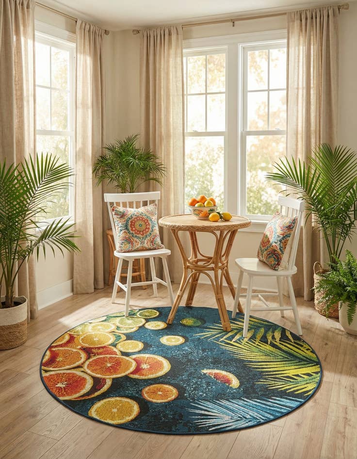 Detail image of 4' x 4' Easy-Clean Coastal Indoor / Outdoor Round Rug